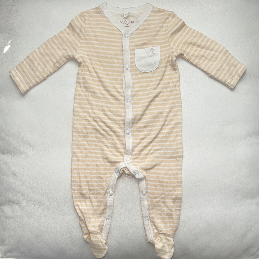 NEW MORI Baby Footie Beige Striped, 0-3 months